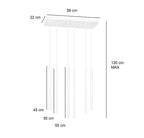 Hanglamp 6 lichts gepoedercoat staal minimalistisch wit 59 x 22 x 120 cm, G9 led, verstelbare hoogte
