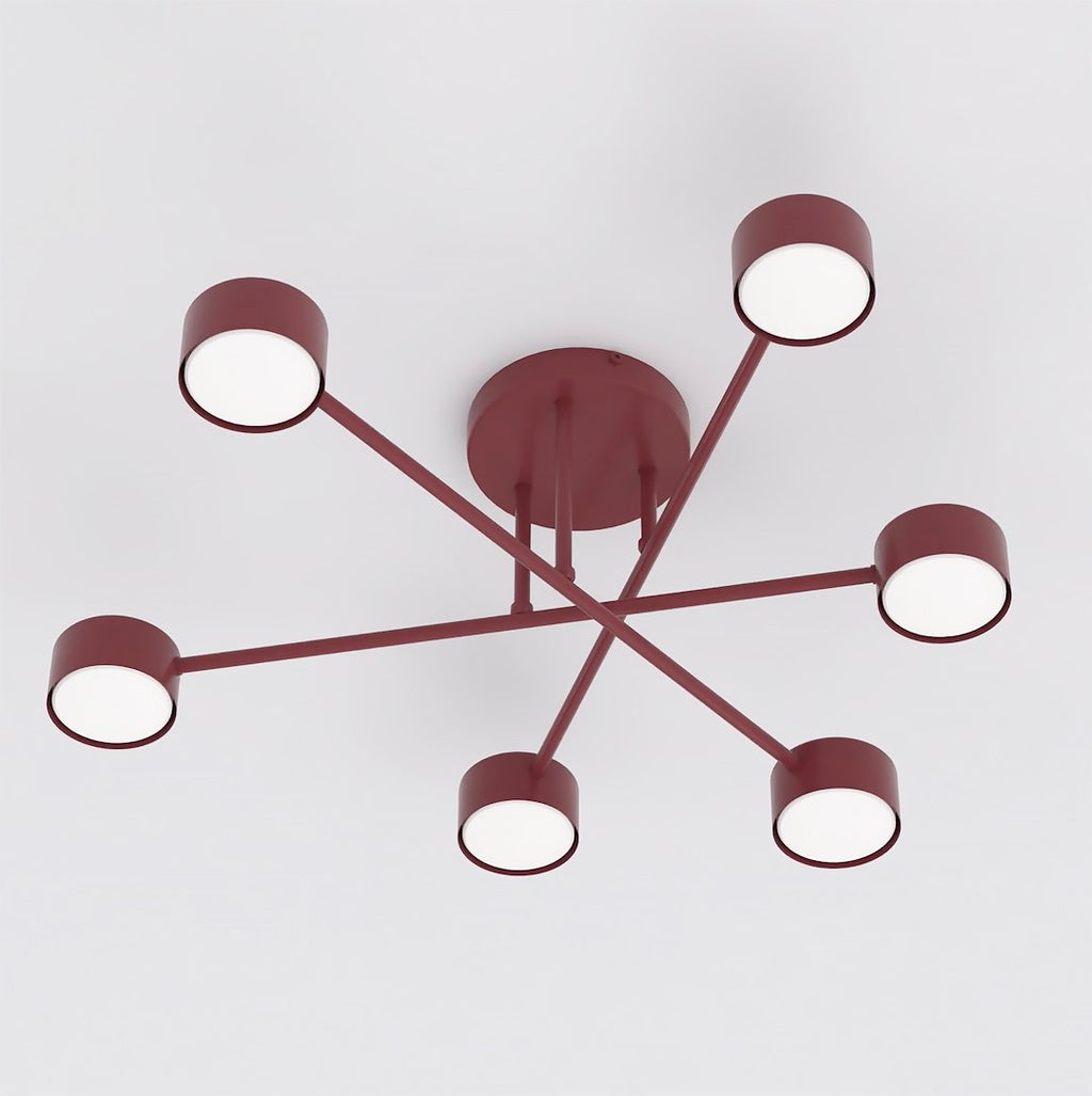 Plafondlamp gepoedercoat staal Halo modern bordeaux 60 x 60 cm, 6 lichtpunten voor woonkamer, slaapkamer en eetruimte