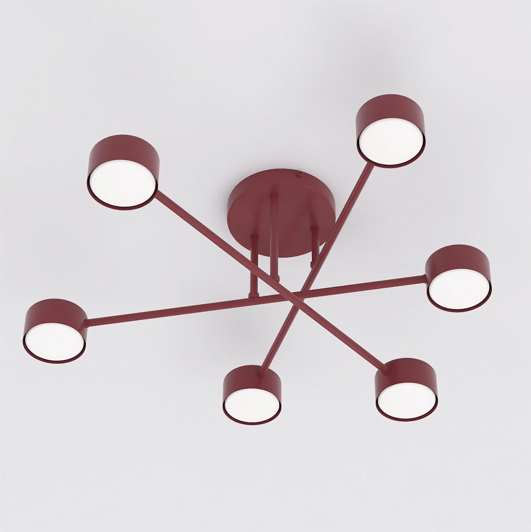 Plafondlamp gepoedercoat staal Halo modern bordeaux 60 x 60 cm, 6 lichtpunten voor woonkamer, slaapkamer en eetruimte