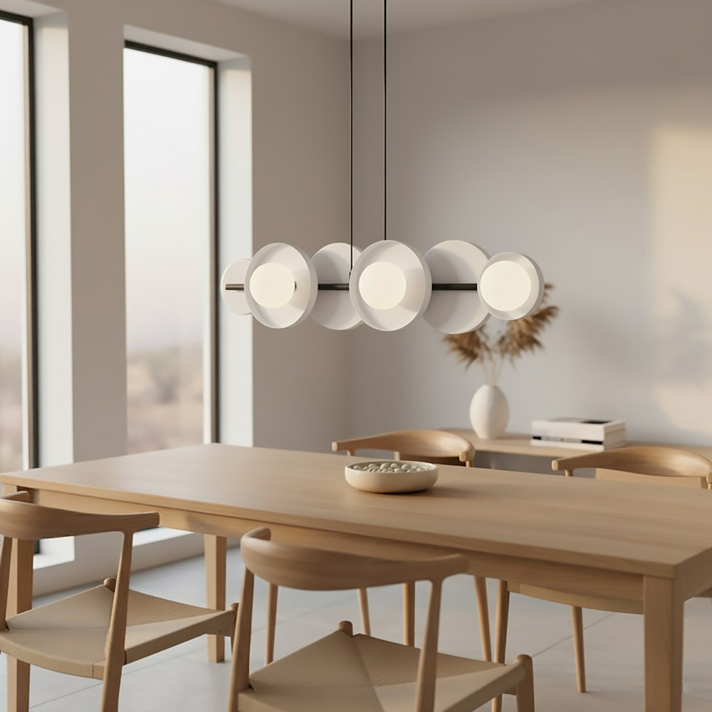 Hanglamp gepoedercoat staal minimalistisch wit met 6 lichtpunten, hoogte verstelbaar – 85 x 23 cm, eettafel