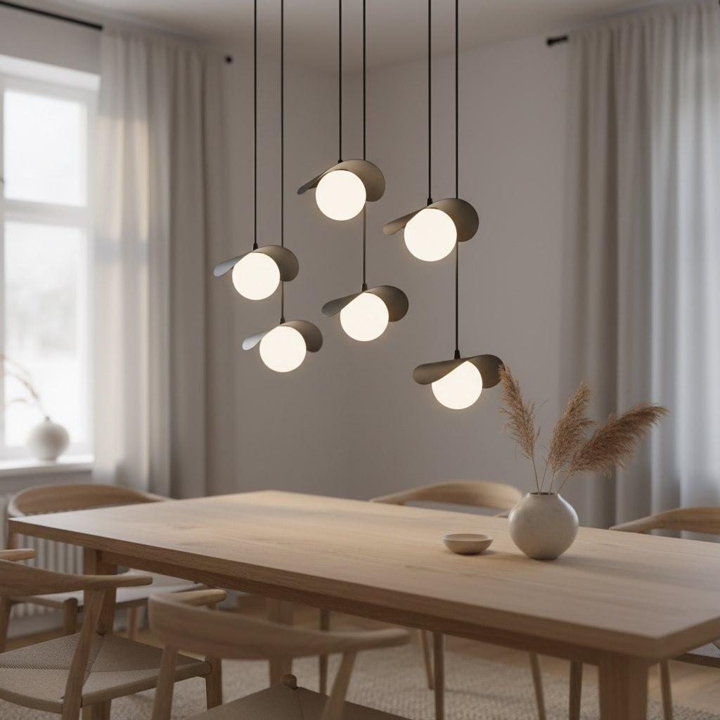 Hanglamp gepoedercoat staal modern Ritual zwart, 6 lichtpunten, 75 x 32 x 120 cm, boven eettafel