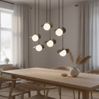 Hanglamp gepoedercoat staal modern Ritual zwart, 6 lichtpunten, 75 x 32 x 120 cm, boven eettafel