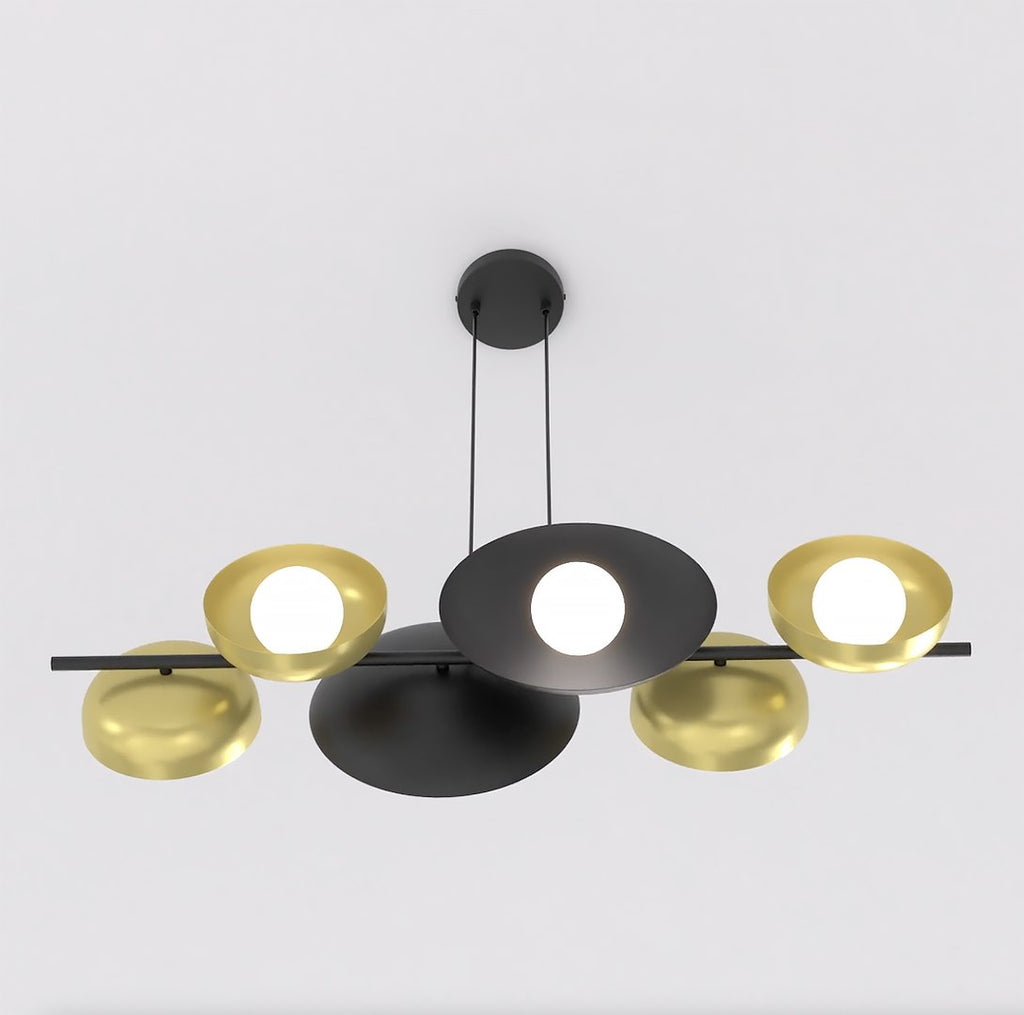 Hanglamp gepoedercoat staal Volume zwart met goud, 6 lichtpunten G9, 100 cm breed, voor boven eettafel