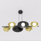 Hanglamp gepoedercoat staal Volume zwart met goud, 6 lichtpunten G9, 100 cm breed, voor boven eettafel