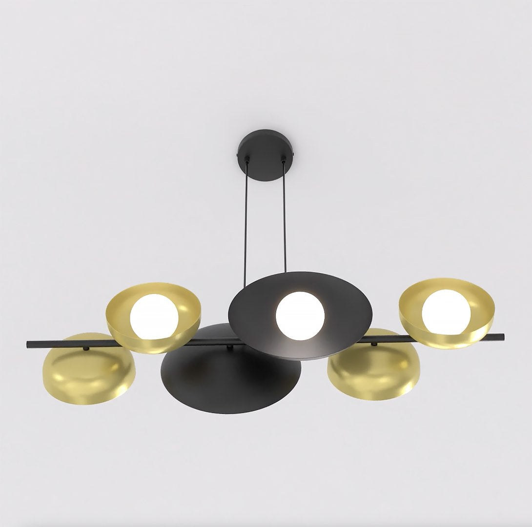 Hanglamp gepoedercoat staal Volume zwart met goud, 6 lichtpunten G9, 100 cm breed, voor boven eettafel