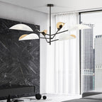Plafondlamp gepoedercoat staal Vene wit en goud, 6 lichts, bladvormige kappen, woonkamer en slaapkamer