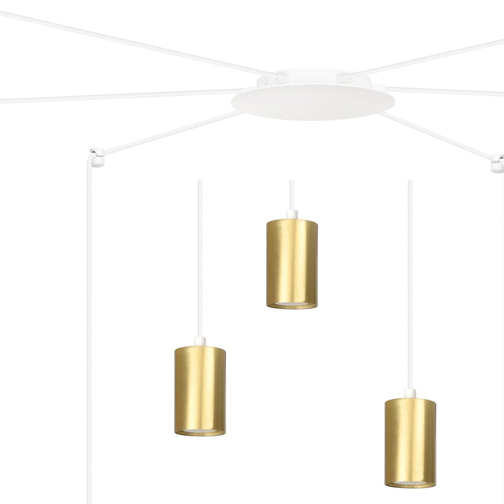 Hanglamp gepoedercoat staal Traker 6 lichts, wit met goud, modern, 6 GU10-fittingen, verstelbare hoogte