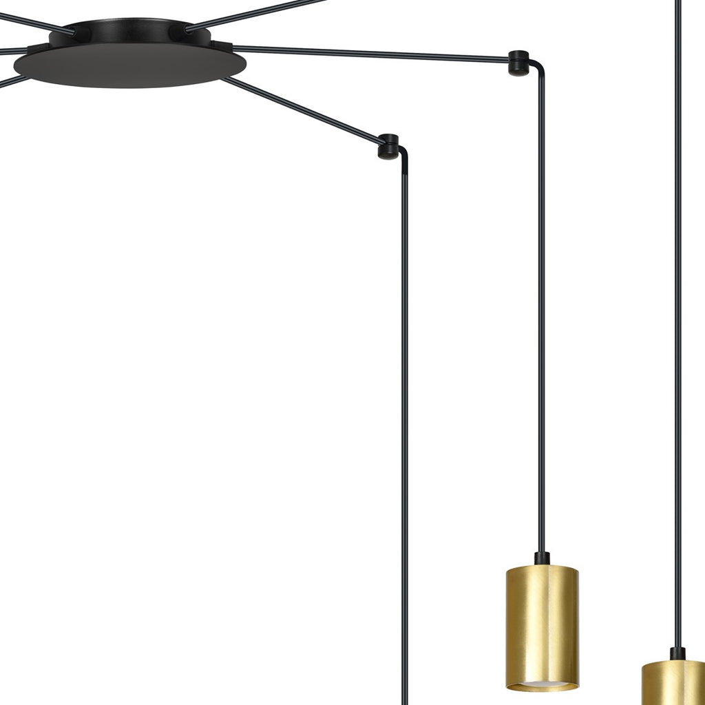 Hanglamp gepoedercoat staal modern Traker zwart met goud, 6 fittingen, verstelbare hoogte