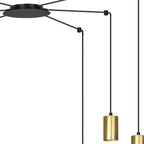 Hanglamp gepoedercoat staal modern Traker zwart met goud, 6 fittingen, verstelbare hoogte