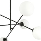 Hanglamp 6 lichts gepoedercoat staal en glas, modern, zwart met wit opaal glas, 102 x 51 cm, eettafel en keuken
