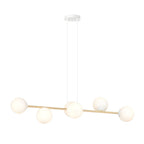 Hanglamp Gravity gepoedercoat staal en glas wit met goud, 6 lichtpunten, 110 x 100 cm, eettafel en woonkamer