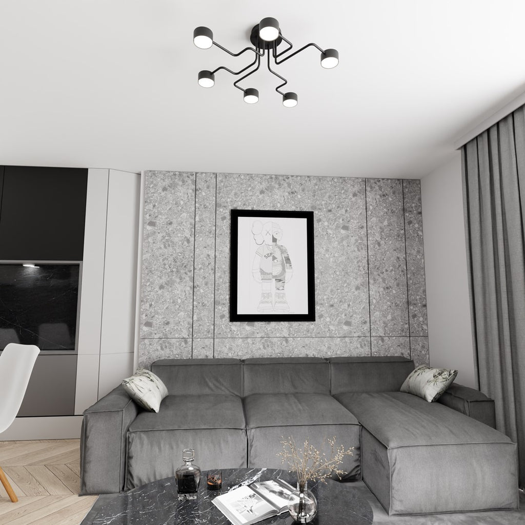 Plafondlamp staal modern Kurage zwart 60 x 60 cm, 6 lichtpunten met Gx53-fitting voor woonkamer en eetkamer