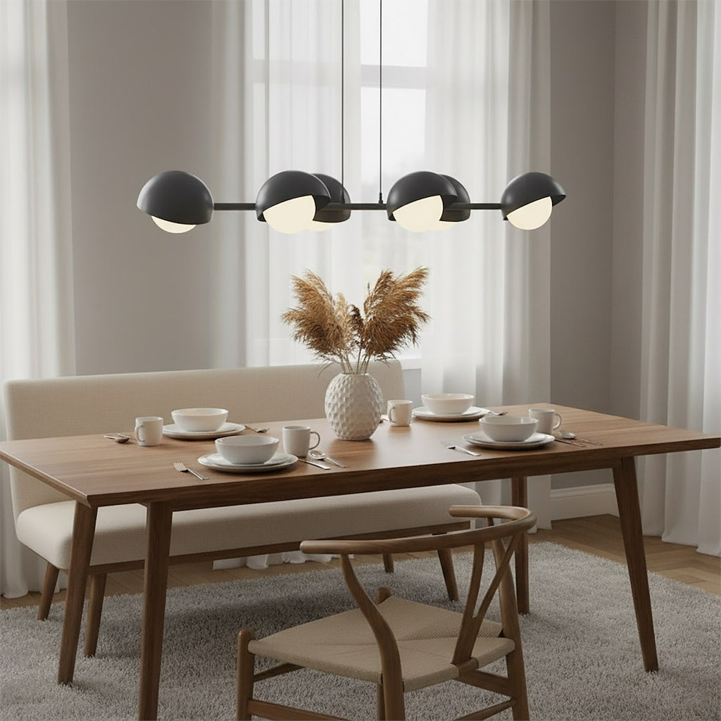 Hanglamp gepoedercoat staal Boom Scandinavisch zwart, 88 x 32 cm, 6 lichtpunten voor eettafel of keukeneiland