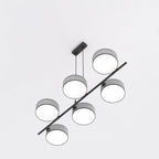Hanglamp gepoedercoat staal Japandi Drumz grijs, 6 lichts, 100 x 46 x 120 cm, eettafel en keukeneiland