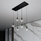 Hanglamp gepoedercoat staal en glas, modern Cosmo, zwart met transparante kappen, 6 lichts, 65 x 120 cm