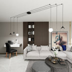 Hanglamp staal Fuji spider modern zwart, 6 fittingen, hoogte verstelbaar met drie soorten kappen