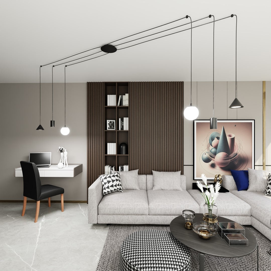 Hanglamp staal Fuji spider modern zwart, 6 fittingen, hoogte verstelbaar met drie soorten kappen