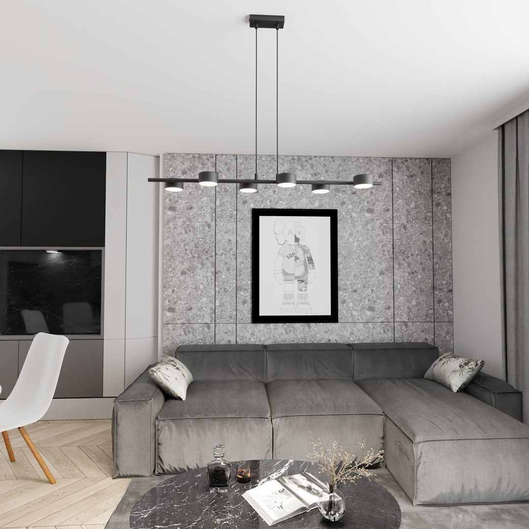 Hanglamp gepoedercoat staal Sora modern zwart 100 x 19 cm, 6 lichts, hoogte verstelbaar voor eettafel