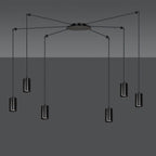 Hanglamp gepoedercoat staal Traker zwart, 6 lichts met GU10-fittingen, verstelbare hoogte, modern