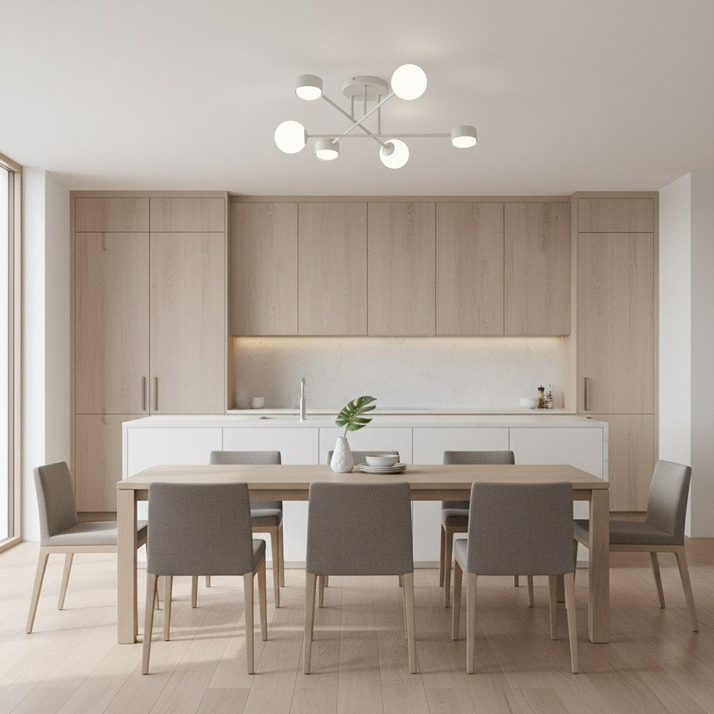 Plafondlamp wit staal Holon modern, 6 lichtpunten, 64 x 64 x 23 cm voor woonkamer, eetkamer en hal
