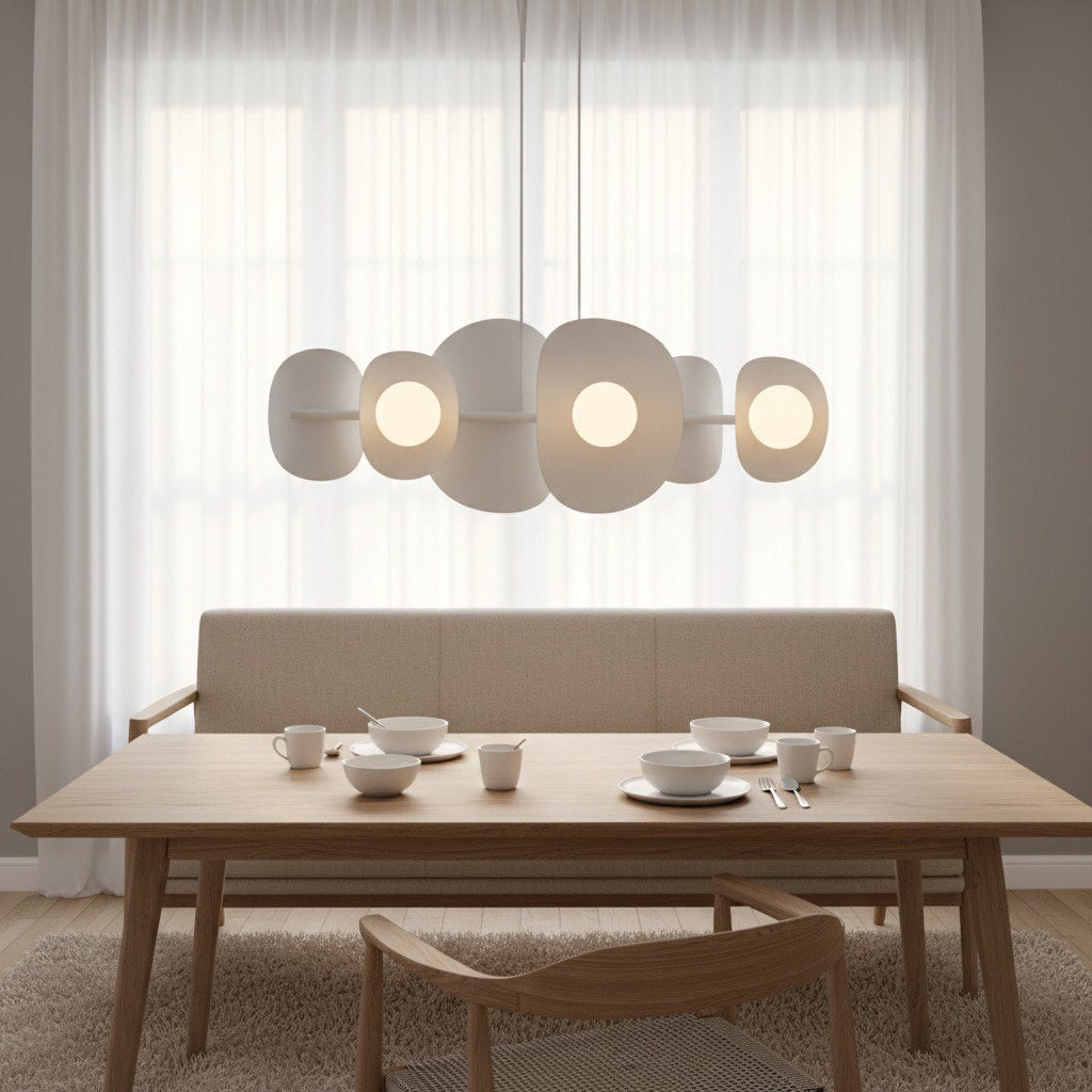 Hanglamp staal modern Elementi 6 lichts, wit – 87 x 23 cm, hoogte verstelbaar, eettafel en kookeiland