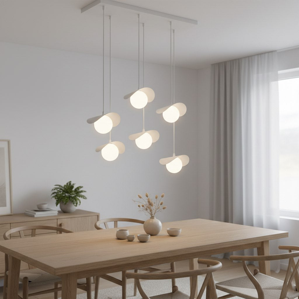 Hanglamp Ritual 6 lichts gepoedercoat staal, modern, wit – 75 x 32 cm, hoogte 120 cm, G9, eettafel