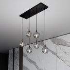 Hanglamp 6 lichts gepoedercoat staal en glas, Cosmo modern, zwart met grafiet kappen, verstelbaar, eettafel