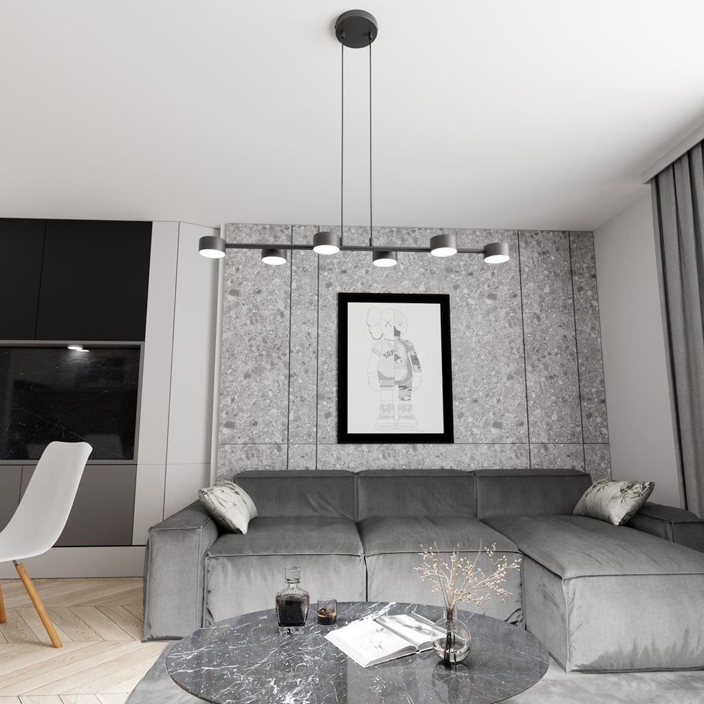 Hanglamp gepoedercoat staal Megara modern zwart 80 x 19 x 140 cm, 6 fittingen, voor eetkamer en woonkamer