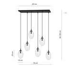 Hanglamp gepoedercoat staal en glas, modern Astral, zwart met transparante kappen, 70 x 100 cm, 6 lichts