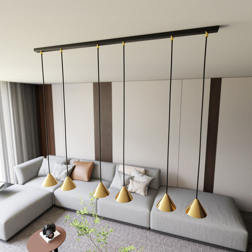 Hanglamp gepoedercoat staal minimalistisch Elit zwart en goud, 6 lichtpunten, 116 cm breed, eettafel
