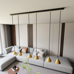 Hanglamp gepoedercoat staal minimalistisch Elit zwart en goud, 6 lichtpunten, 116 cm breed, eettafel