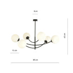 Plafondlamp gepoedercoat staal en glas Hunter 6 lichtpunten, modern, zwart met wit glas – 89 x 63 cm