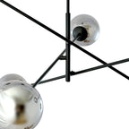Hanglamp gepoedercoat staal en glas Linear zwart met grafiet kappen, 6 lichts, 102 x 51 cm, eettafel
