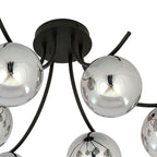 Plafondlamp gepoedercoat staal en glas Boston, zwart met grafiet kappen, 6 lichts, 70 cm breed, woonkamer