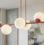 Hanglamp gepoedercoat staal en glas modern Magnus bordeaux met witte kappen 110 x 30 cm, 6 lichts