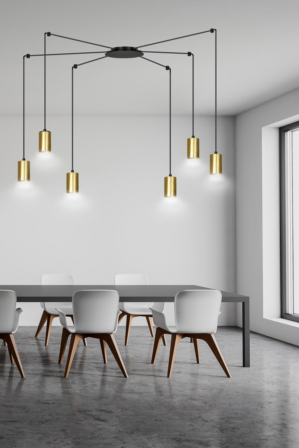 Hanglamp gepoedercoat staal modern Traker zwart met goud, 6 fittingen, verstelbare hoogte