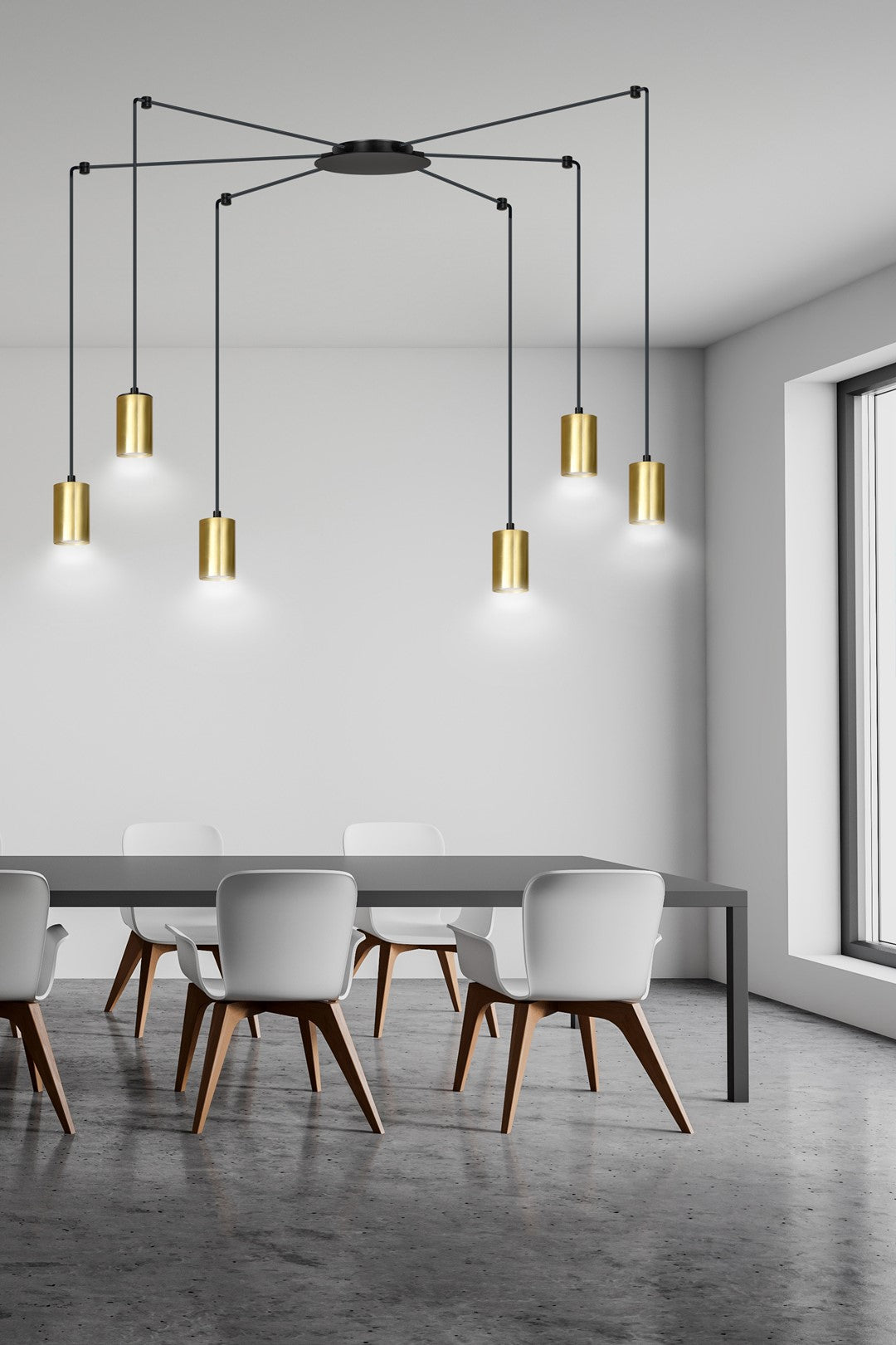 Hanglamp gepoedercoat staal modern Traker zwart met goud, 6 fittingen, verstelbare hoogte