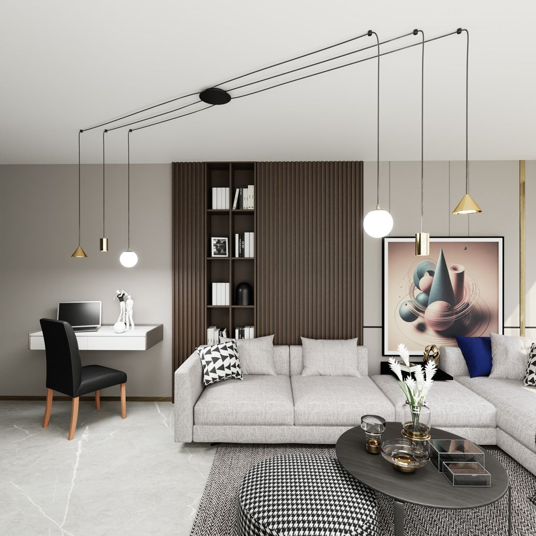 Hanglamp spider gepoedercoat staal modern goud en zwart, Fuji 6 lichts, verstelbare hoogte