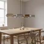 Hanglamp gepoedercoat staal Japandi Drumz 6 lichts, zwart, bruin en grijs, 100 x 46 cm, boven eettafel