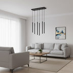 Hanglamp staal minimalistisch Selter 6 zwart, 6 lichtpunten G9 – 59 x 120 cm, woonkamer en eetkamer