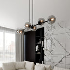 Hanglamp staal en glas Rossi zwart met grafiet glazen kappen 110 cm, 6 lichts, voor eettafel en woonkamer