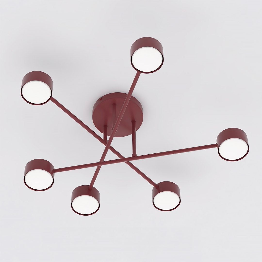 Plafondlamp gepoedercoat staal Halo modern bordeaux 60 x 60 cm, 6 lichtpunten voor woonkamer, slaapkamer en eetruimte