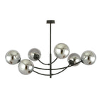 Plafondlamp gepoedercoat staal en glas Hunter zwart, grafiet kappen, 6 lichtpunten, 89 x 63 cm, eettafel of keukeneiland