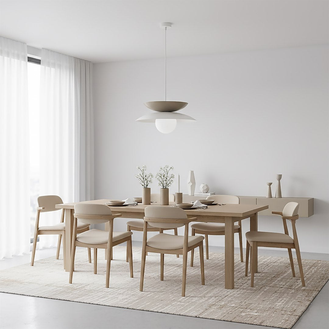 Hanglamp gepoedercoat staal en glas, Scandinavisch Nagoya, beige en wit, 41 x 41 cm, voor eettafel en slaapkamer