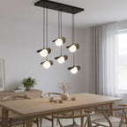 Hanglamp gepoedercoat staal modern Ritual zwart, 6 lichtpunten, 75 x 32 x 120 cm, boven eettafel