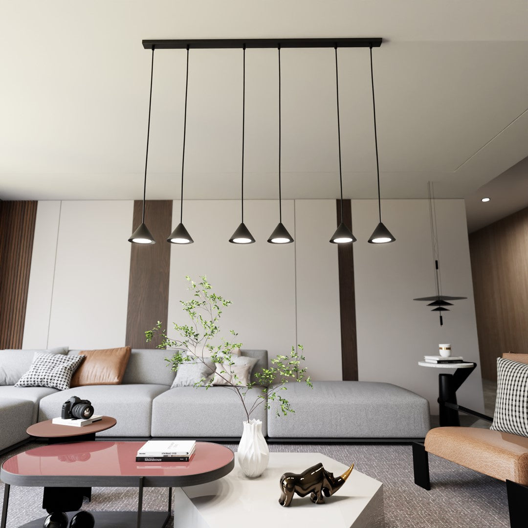 Hanglamp gepoedercoat staal Elit minimalistisch zwart, 6 lichtpunten, 116 cm breed, voor eettafel