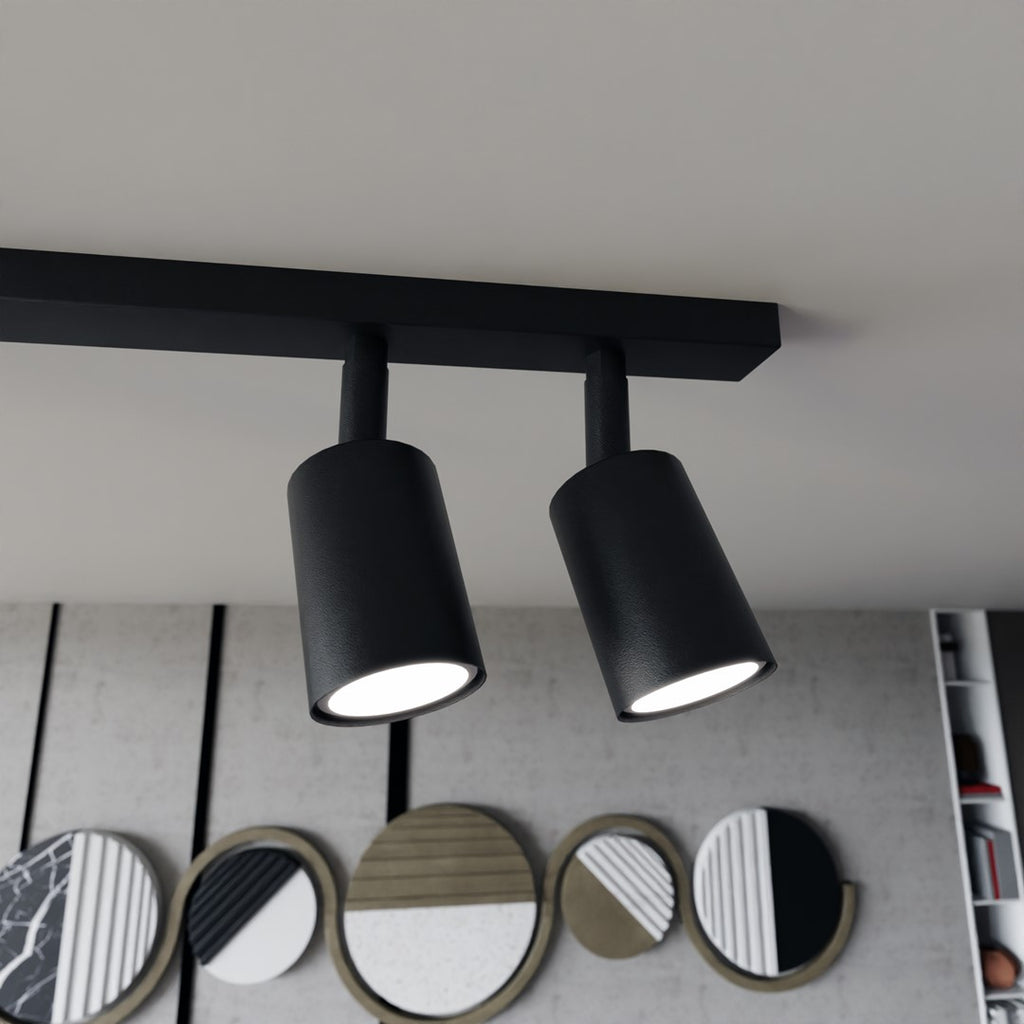 Plafondlamp staal Flash minimalistisch zwart 116 cm, 6 spots met GU10-fitting voor woonkamer of keuken