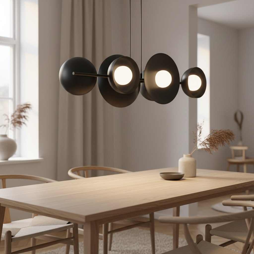 Hanglamp gepoedercoat staal minimalistisch Volum 6 zwart met witte lampenkappen, 6 lichtpunten, 100 cm breed