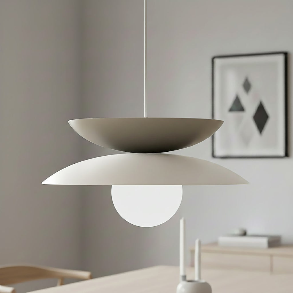Hanglamp gepoedercoat staal en glas, Scandinavisch Nagoya, beige en wit, 41 x 41 cm, voor eettafel en slaapkamer