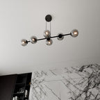 Hanglamp staal en glas Rossi zwart met grafiet glazen kappen 110 cm, 6 lichts, voor eettafel en woonkamer